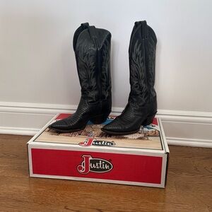 Justin Black Iguana Lizard Cowboy Boots